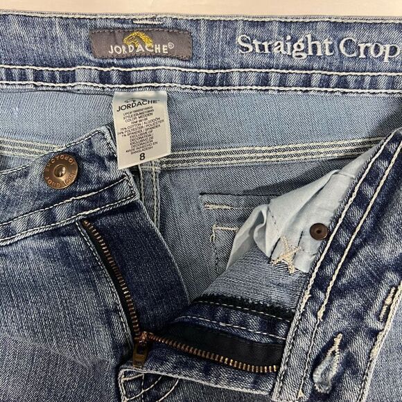 Jordache Jeans Cropped Straight Blue Denim 5 Pocket Zip Button Closure Size 8 - Picture 10 of 14